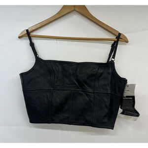 NWT FIRST Leather Apparel Black Crop Tank Top sz Medium, side zipper Fs Charity